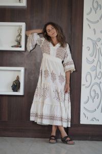 V Neck Jute Frill Long Boho Dress