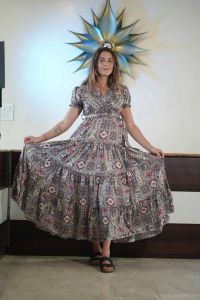 Printed Rayon Boho Frill Dress