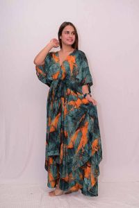 V Neck Prited Umbrella Dress