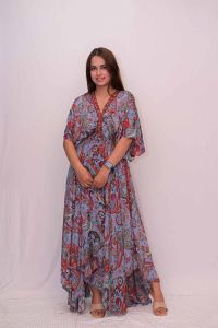 V Neck Printed Umbrella Ladies Dress