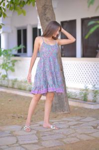 Three Frill Ladies Silk Dress
