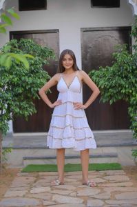Four Frill Boho Ladies Short Dress