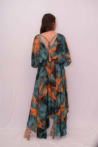 V Neck Prited Umbrella Dress