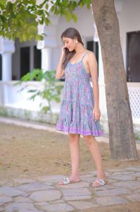 Three Frill Ladies Silk Dress