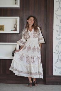 V Neck Jute Frill Long Boho Dress