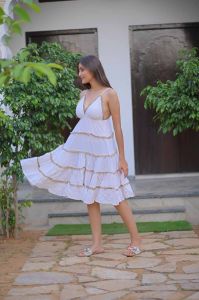 Four Frill Boho Ladies Short Dress
