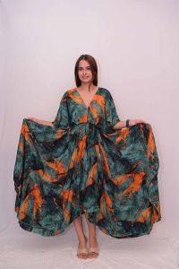 V Neck Prited Umbrella Dress