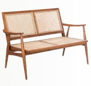 Teak Wood Vintage Style Wooden Cane Bench
