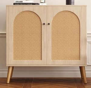 Wooden Cane Woven Console Cabinet