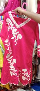 Pink Embroidered Kurti Pant Set
