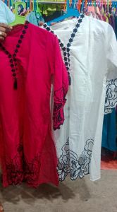 Red White Roman Silk Kurti Pant Set