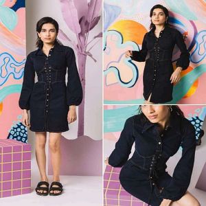 Ladies Dark Blue Denim Corset Dress