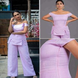 Purple Off Shoulder Cotton Top and Palazzo Co-Ord Set