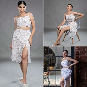 White Printed Strap Cotton Top and Skirt Co-Ord Set