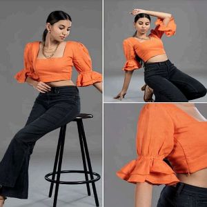Women Stylish Plain Orange Valencia Crop Top