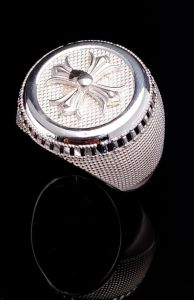 Cross Emblem Textured Silver Ring