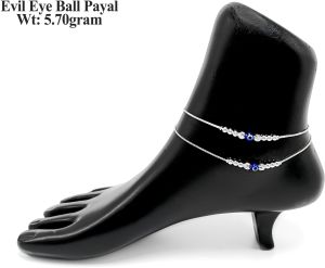Evil Eye Beaded Silver Anklet