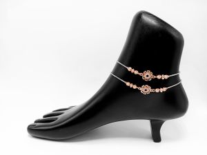 Floral Charm Rose Gold Anklet Pair
