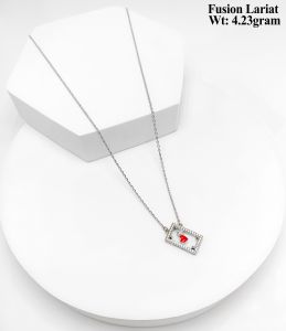 Red Pendant Chain Fusion Lariat Necklace