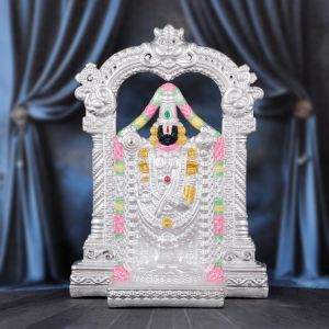 Silver Arch Garlanded Lord Venkateswara Statue
