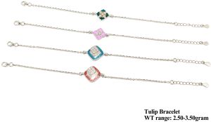 Tulip Charm Adjustable Silver Bracelet Set