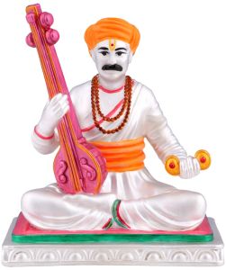 White Robe Cymbal Tanpura Bhakti Saint Statue