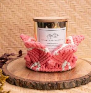 Pink Cotton Macrame Candel Holder