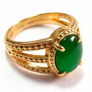 Green Panna Stone Rhodium Ring