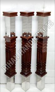 Square Wooden Stainless Steel Railing Pillar