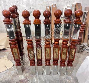Stainless Steel Carved Wooden Stair Pillar