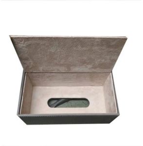 Grey Leather Tissue Box