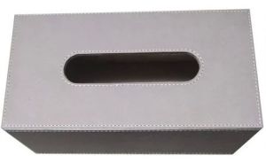 Grey Leather Tissue Box