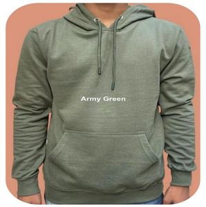 Mens Army Green Non Zipper Cotton Hoodie