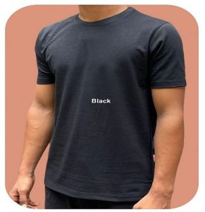 Mens Black Poly Cotton Round Neck T-Shirt