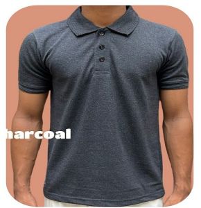 Mens Charcoal Grey Cotton Polo T-Shirt