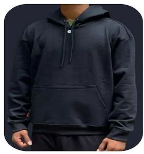 Mens Navy Blue Drop Shoulder Cotton Hoodie