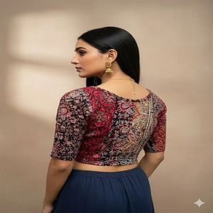 Round Neck Cotton Printed Stretchable Kalamkari Blouse