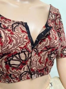 Oxblood Maroon Round Neck Cotton Stretchable Kalamkari Blouse