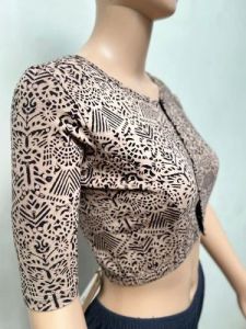 Peach Round Neck Cotton Stretchable Kalamkari Blouse