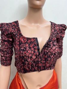 Ink Black Round Neck Cotton Stretchable Kalamkari Blouse
