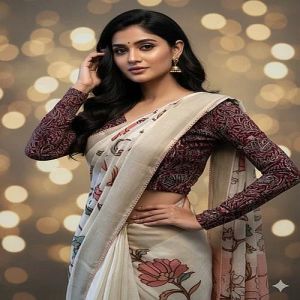 Deep Maroon V Neck Cotton Stretchable Kalamkari Blouse
