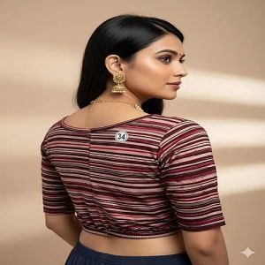 Vintage Maroon Round Neck Cotton Stretchable Kalamkari Blouse