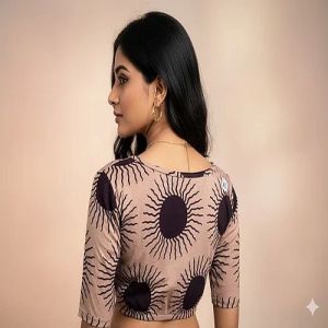 Champagne Beige Round Neck Cotton Stretchable Kalamkari Blouse