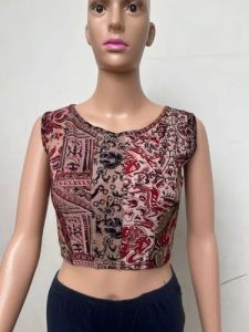 Light Brown Round Neck Cotton Stretchable Kalamkari Blouse