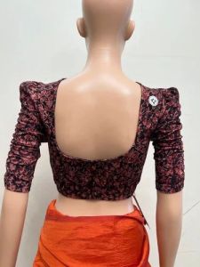 Ink Black Round Neck Cotton Stretchable Kalamkari Blouse