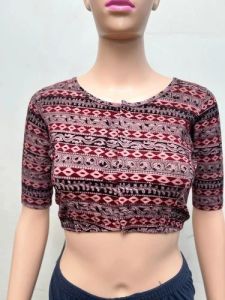 Currant Red Round Neck Cotton Stretchable Kalamkari Blouse