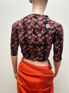 Midnight Black Round Neck Cotton Stretchable Kalamkari Blouse