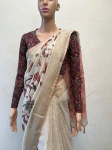 Deep Maroon V Neck Cotton Stretchable Kalamkari Blouse