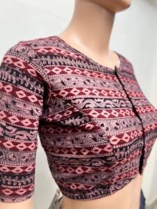 Currant Red Round Neck Cotton Stretchable Kalamkari Blouse