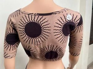 Champagne Beige Round Neck Cotton Stretchable Kalamkari Blouse